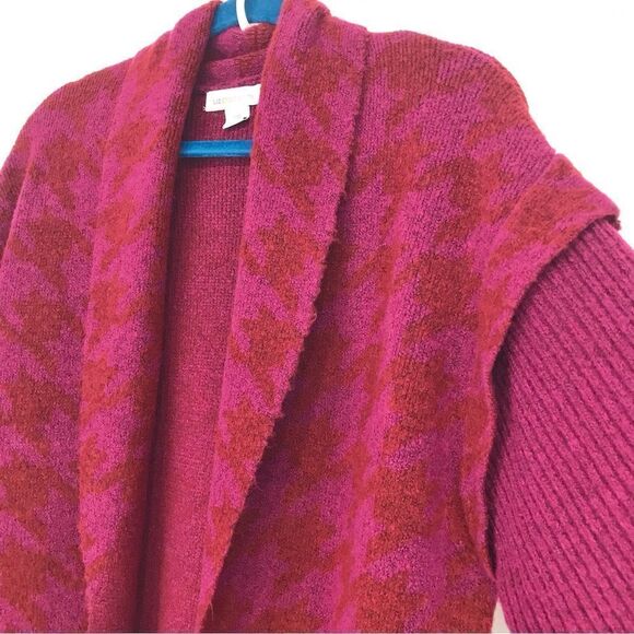 Liz Claiborne Magenta Houndstooth Knit Long Duster Cardigan Sweater - Picture 3 of 16